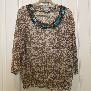 Chico’s blouse size large with turquoise stone embellishment size 2